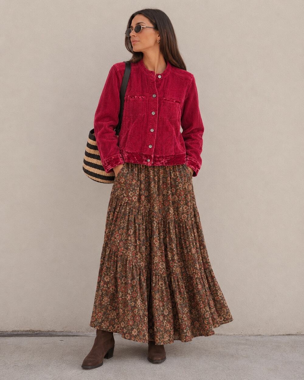 Vintage 90s J. Jill Corduroy Jacket Velvet Trim Medium Red Holiday Cottage